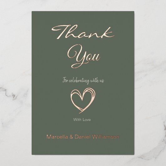 Minimale moderne hart- en schriftelijke bedankjes  folie uitnodiging (Voorkant)