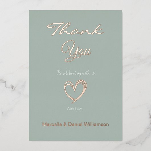 Minimale moderne hart- en script-bedankje folie uitnodiging (Voorkant)