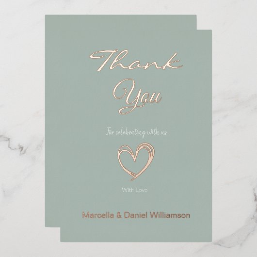 Minimale moderne hart- en script-bedankje folie uitnodiging (Voorkant / Achterkant)