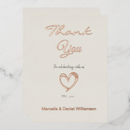 Minimale moderne hart- en script-bedankje   folie uitnodiging
