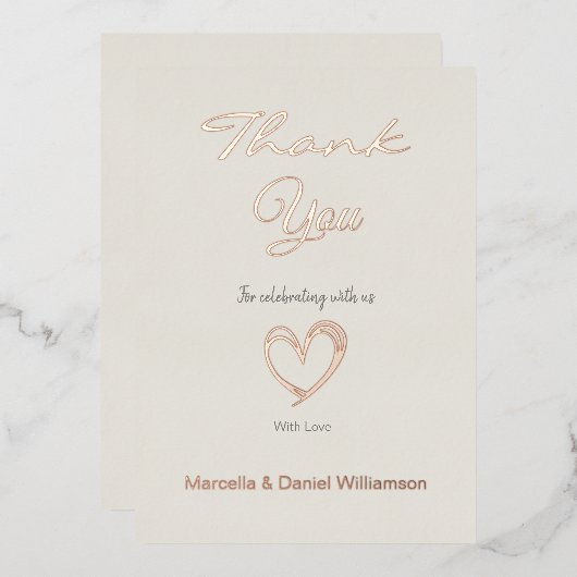 Minimale moderne hart- en script-bedankje folie uitnodiging (Voorkant / Achterkant)