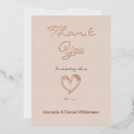 Minimale moderne hart- en script-bedankkaart     folie uitnodiging