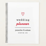 Minimale moderne hartfunctie - bruiloft planner<br><div class="desc">Witte trouwplanner met je namen en trouwdatum,  met de contouren van een beetje rood hart. Minimalistisch typografische ontwerp.</div>