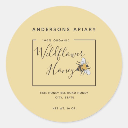Minimale moderne honingbijenhoningbrande ronde sticker (Voorkant)