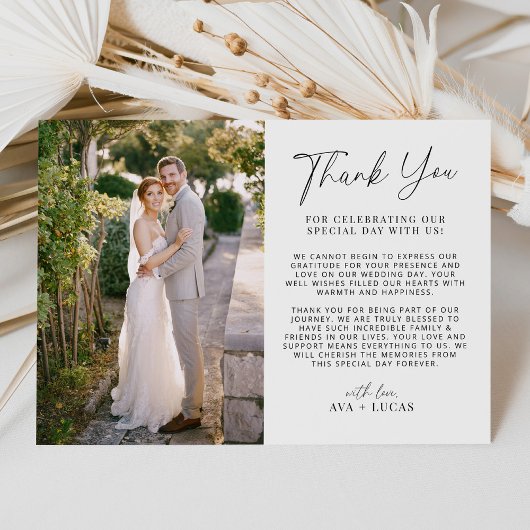 Minimale moderne horizontale trouwfoto bedankkaart