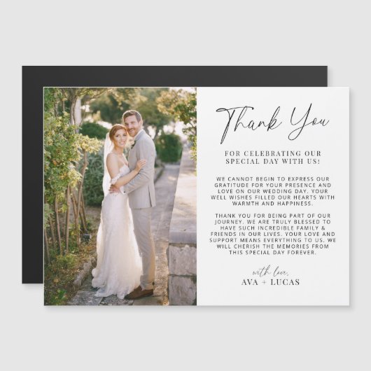 Minimale moderne horizontale trouwfoto Dank u Magnetische Uitnodiging (Voorkant / Achterkant)