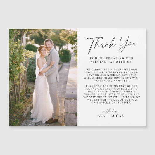 Minimale moderne horizontale trouwfoto Dank u Magnetische Uitnodiging (Voorkant)