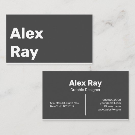 Minimale moderne houtskool wit visitekaartje (Voorkant / Achterkant)