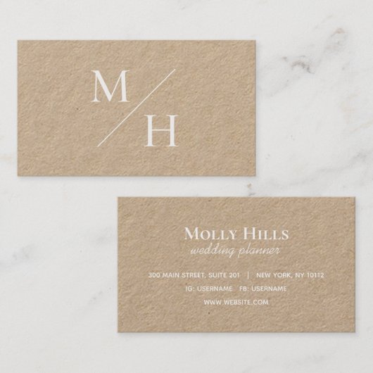 Minimale moderne Initialen Monogram Kraft Visitekaartje (Voorkant / Achterkant)