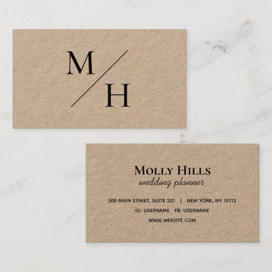 Minimale moderne Initialen Monogram Kraft Visitekaartje (Voorkant / Achterkant)