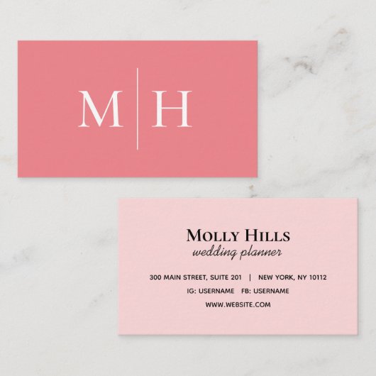 Minimale moderne Initialen monogram roze Visitekaartje (Voorkant / Achterkant)