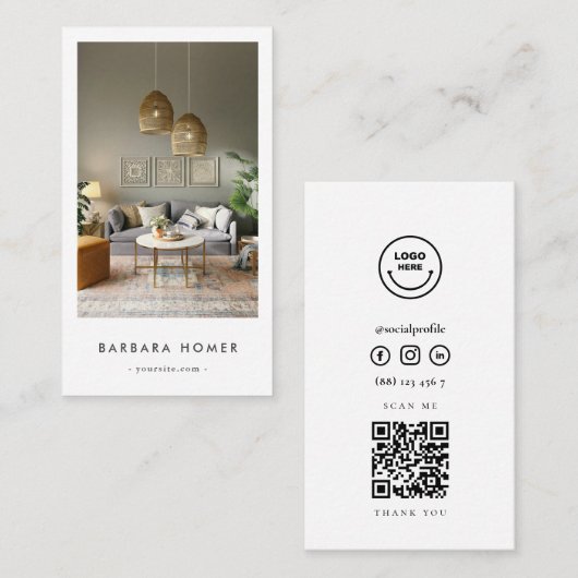 Minimale moderne interieurontwerper visitekaartje (Voorkant / Achterkant)
