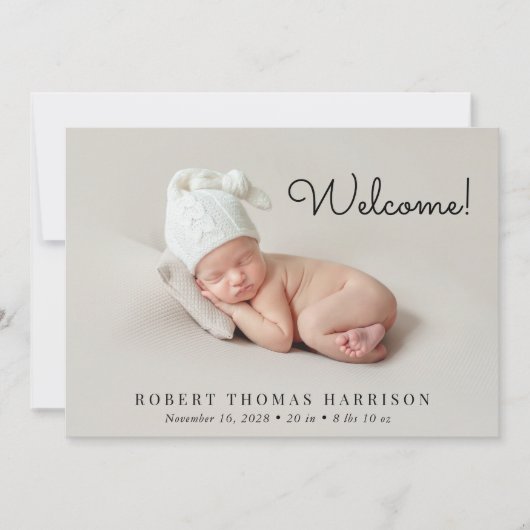 Minimale moderne introductiefoto 5 geboorte aankondiging (Voorkant)