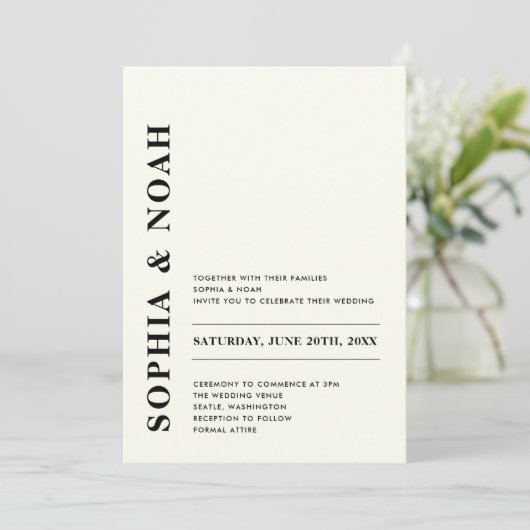 Minimale moderne ivoor elegante bruiloft kaart (Staand voorkant)
