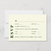 Minimale moderne ivoor & groene bruiloft elegant RSVP kaartje (Voorkant)