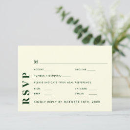 Minimale moderne ivoor & groene bruiloft elegant RSVP kaartje