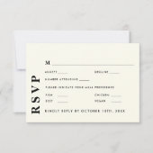Minimale moderne ivoren bruiloft elegant RSVP kaartje (Voorkant)