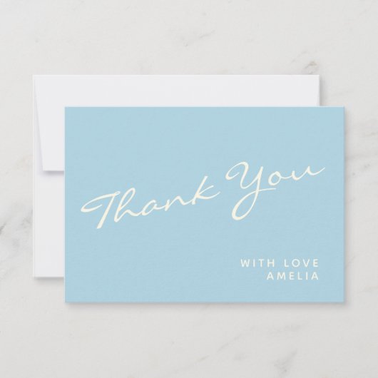 Minimale moderne kalligrafie Blauwe naam Hartelijk Bedankkaart (Voorkant)