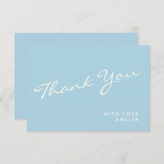 Minimale moderne kalligrafie Blauwe naam Hartelijk Bedankkaart (Voorkant / Achterkant)