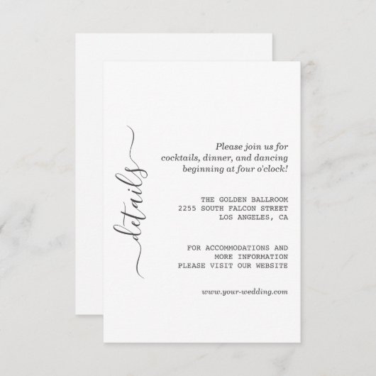 Minimale moderne kalligrafie details informatiekaartje (Voorkant / Achterkant)