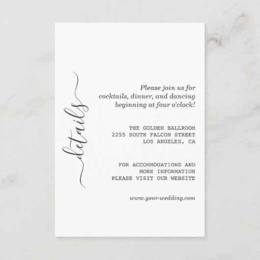 Minimale moderne kalligrafie details informatiekaartje (Voorkant)