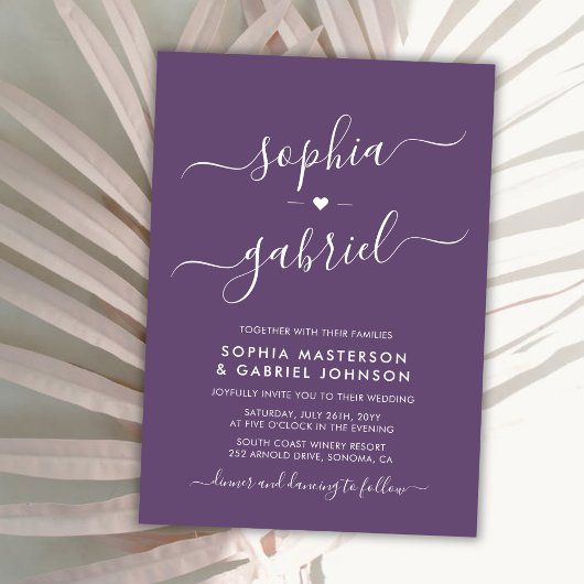 Minimale moderne kalligrafie Paarse monogram bruil Kaart