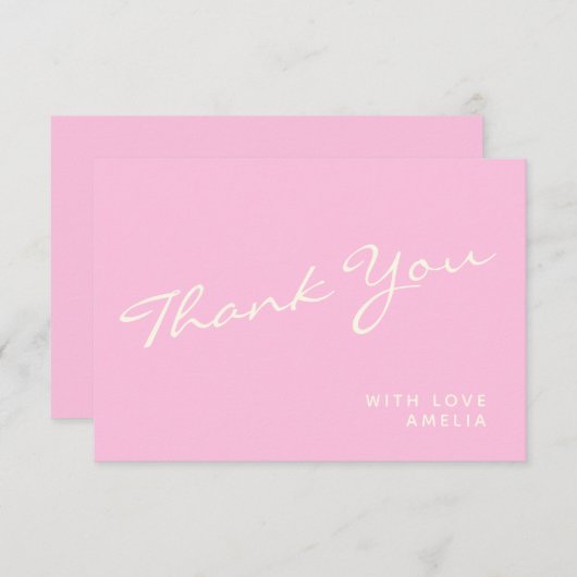 Minimale moderne kalligrafie Roze naam Hartelijk d Bedankkaart (Voorkant / Achterkant)