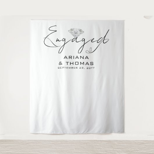 Minimale moderne kalligrafie Verloving achtergrond Wandkleed (Voorkant)