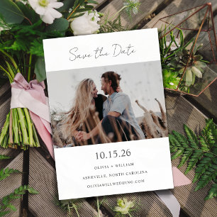 Minimale moderne kalligrafie-weddenschapsfoto save the date