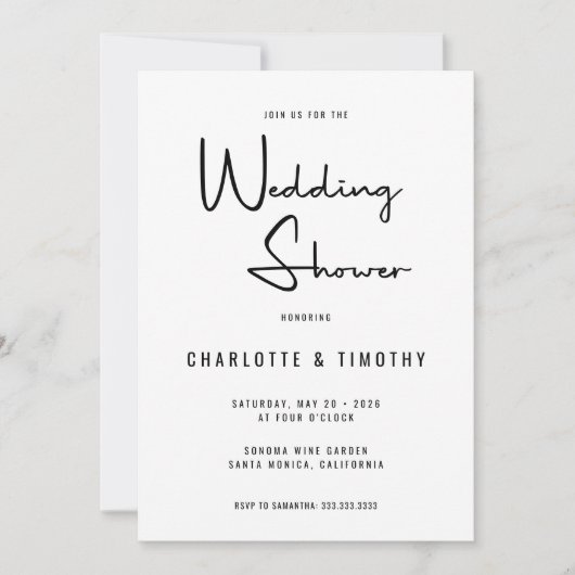 Minimale moderne kalligrafie-weduwingshower kaart (Voorkant)