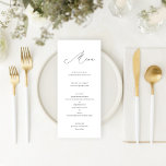 Minimale moderne kalligrafie zwart-wit menu<br><div class="desc">Eenvoudig stijlvol en kan met vrijwel elke stijl worden aangepast. Dit eenvoudige,  nog verfijnde menu kenmerkt modern calligrafiekmanuscript. In zwart-wit. Een deel van een collectie van een bruiloft.</div>