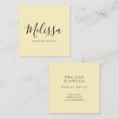 Minimale moderne kalligrafiepastel geel vierkante visitekaartje (Voorkant / Achterkant)