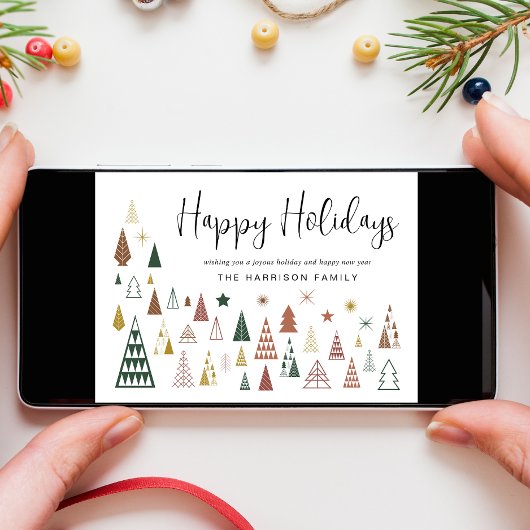 Minimale moderne kerstbomen feestdagenkaart