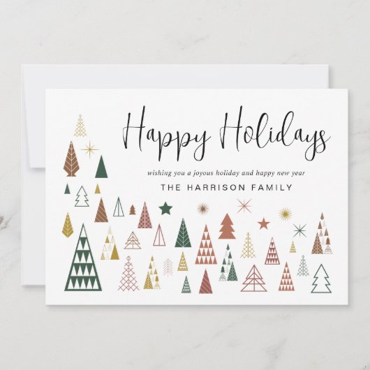 Minimale moderne kerstbomen feestdagenkaart (Voorkant)