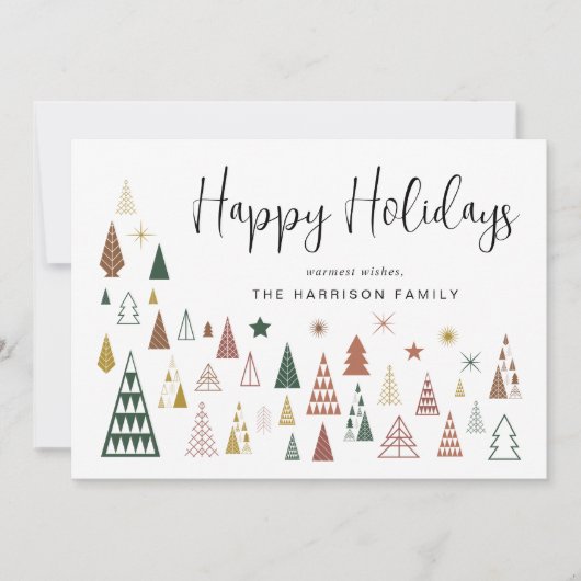 Minimale moderne kerstbomen foto feestdagenkaart (Voorkant)