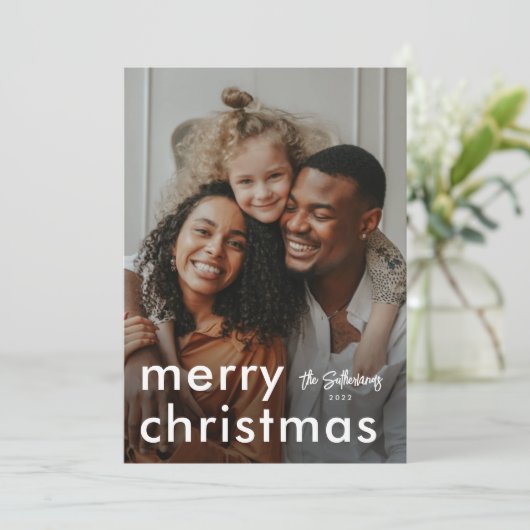 Minimale moderne kerstfoto feestdagenkaart (Staand voorkant)