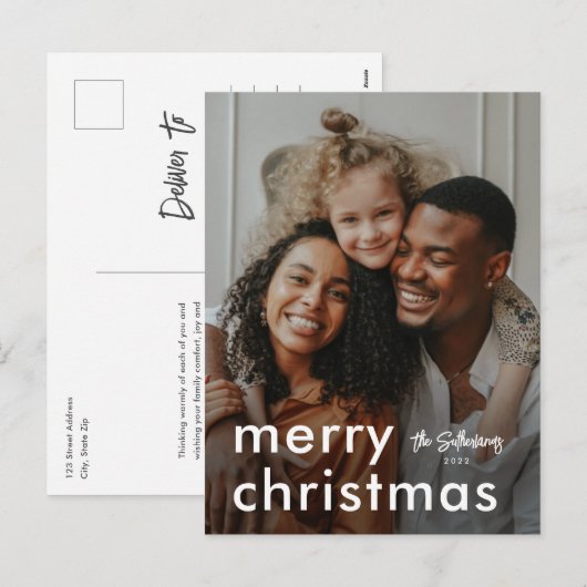 Minimale moderne kerstfoto feestdagenkaart (Voorkant / Achterkant)