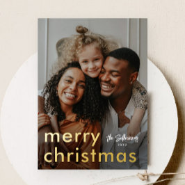 Minimale moderne kerstfoto folie feestdagen briefkaart