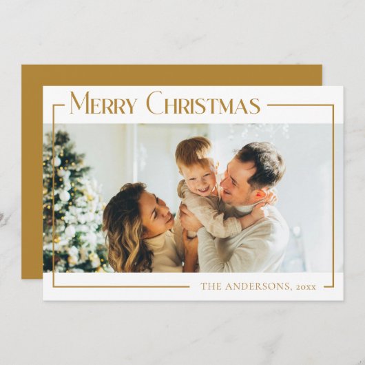 Minimale moderne kerstfoto Mustard Gold Feestdagenkaart (Voorkant / Achterkant)