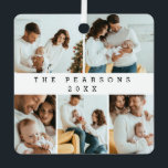 Minimale moderne kerstfotoshoot metalen ornament<br><div class="desc">Vier de feestdagen met een vleugje moderne elegantie met behulp van ons Simple Modern Christmas Family Photoshoot Collage Holiday ornament. Dit zorgvuldig ontworpen decor omarmt de geest van familie en de vreugde van het feestelijke seizoen, waardoor uw geliefde herinneringen in een prachtige en aanpasbare lay-out kunnen worden getoond. Zwart-witte tekst....</div>