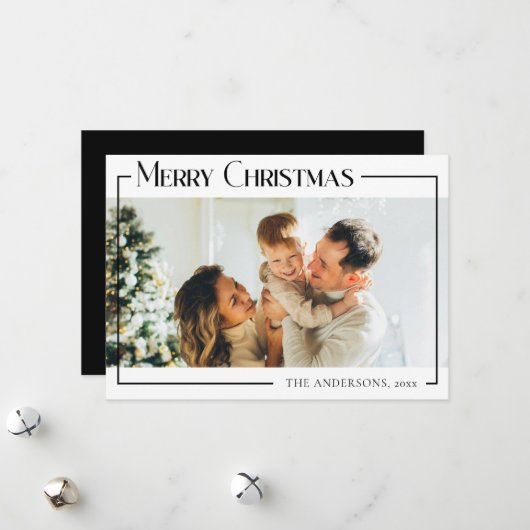 Minimale moderne kerstvakantie-fotokaart feestdagenkaart (Voorkant / Achterkant in situ)