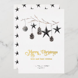 Minimale moderne kerstversieringen vakantiekaart folie feestdagenkaart