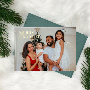 Minimale moderne klassieke chique familiefoto Kers Folie Feestdagenkaart