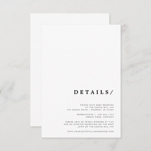 Minimale Moderne Klassieke Typografie Trouwdetails Informatiekaartje (Voorkant / Achterkant)