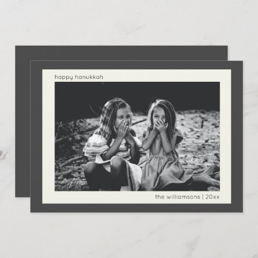 Minimale Moderne Kool Gray Hanukkah Foto Feestdagenkaart (Voorkant / Achterkant)
