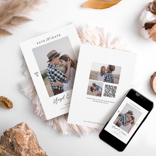 Minimale Moderne Koppel Foto QR Code Save The Date Kaart