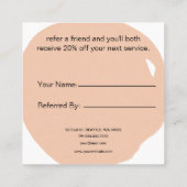 Minimale moderne koraalsalon en spa aanbevelingskaartje (Achterkant)