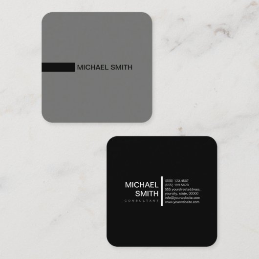 Minimale moderne legant nikkel en zwart vierkante visitekaartje (Voorkant / Achterkant)