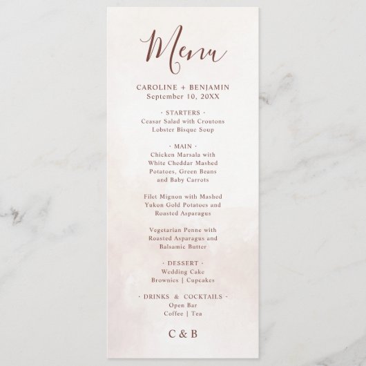 Minimale moderne legante bruiloft menu (Voorkant)