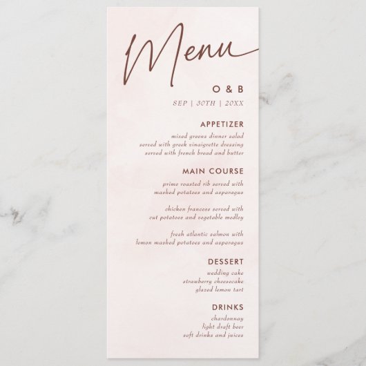 Minimale moderne legante bruiloft menu (Voorkant)